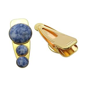 Copper Hair Clips Pave Blue Dalmatian Jasper Gold Plated, approx 12mm, 25-60mm [GM20017]