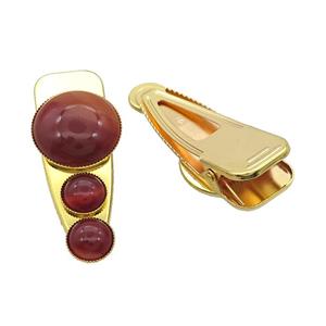 Copper Hair Clips Pave Red Agate Gold Plated, approx 12mm, 25-60mm [GM20019]