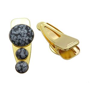 Copper Hair Clips Pave Snowflake Jasper Gold Plated, approx 12mm, 25-60mm [GM20020]