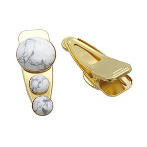 Copper Hair Clips Pave White Howlite Turquoise Gold Plated, approx 12mm, 25-60mm [GM20021]