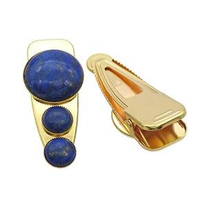 Copper Hair Clips Pave Blue Lapis Lazuli Gold Plated, approx 12mm, 25-60mm [GM20022]