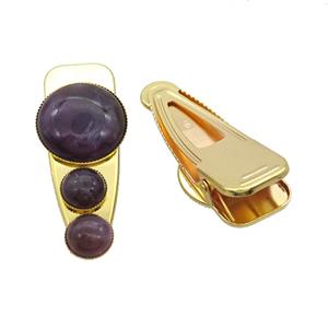 Copper Hair Clips Pave Purple Amethyst Gold Plated, approx 12mm, 25-60mm [GM20023]