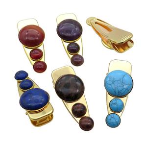 Copper Hair Clips Pave Gemstone Gold Plated Mixed, approx 12mm, 25-60mm [GM20024]