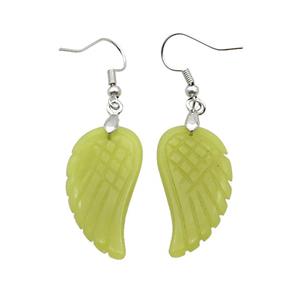 Lemon Jade Angel Wings Hook Earring Olive, approx 15-30mm [GM20077]