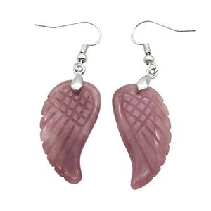 Pink Chinese Rhodonite Angel Wings Hook Earring Pink, approx 15-30mm [GM20080]