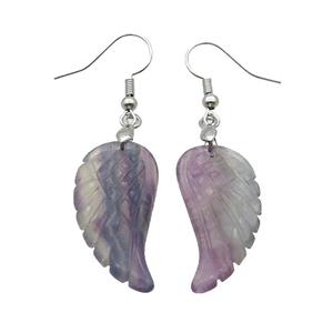 Natural Fluorite Angel Wings Hook Earring Multicolor, approx 15-30mm [GM20081]