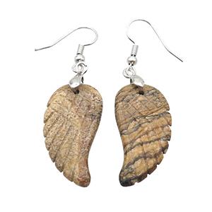 Natural Picture Jasper Angel Wings Hook Earring Khaki, approx 15-30mm [GM20082]