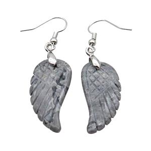 Gray Map Jasper Angel Wings Hook Earring, approx 15-30mm [GM20083]
