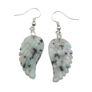 Natural Kiwi Jasper Angel Wings Hook Earring, approx 15-30mm [GM20086]