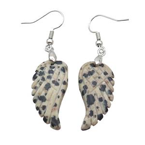 Natural Black Dalmatian Jasper Angel Wings Hook Earring, approx 15-30mm [GM20087]