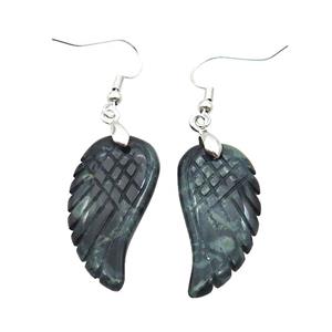 Green Kambaba Jasper Angel Wings Hook Earring, approx 15-30mm [GM20089]