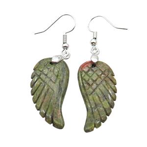Green Unakite Angel Wings Hook Earring, approx 15-30mm [GM20090]