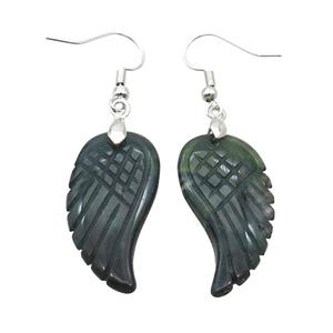 Green Moss Agate Angel Wings Hook Earring, approx 15-30mm [GM20098]