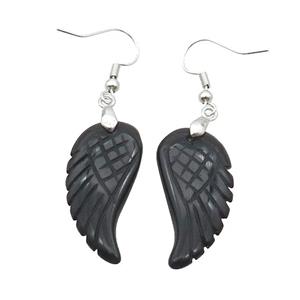 Black Onyx Agate Angel Wings Hook Earring, approx 15-30mm [GM20100]