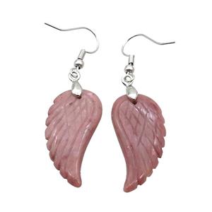 Pink Wood Lace Jasper Angel Wings Hook Earring, approx 15-30mm [GM20102]