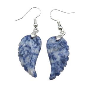 Blue Dalmatian Jasper Angel Wings Hook Earring, approx 15-30mm [GM20103]