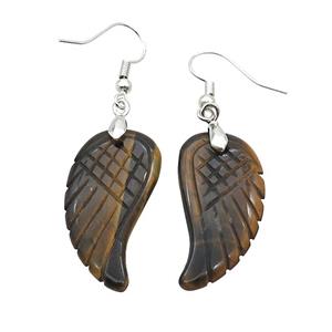 Natural Tiger Eye Stone Angel Wings Hook Earring, approx 15-30mm [GM20107]