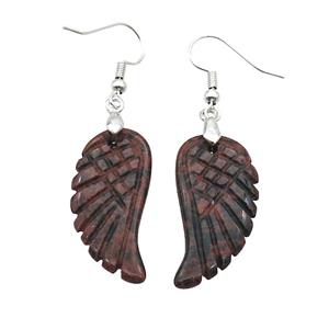 Autumn Jasper Angel Wings Hook Earring, approx 15-30mm [GM20114]