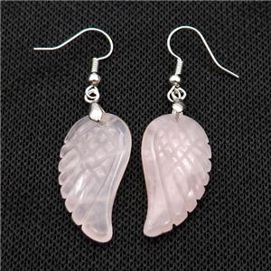 Natural Rose Quartz Angel Wings Hook Earring Pink, approx 15-30mm [GM20119]