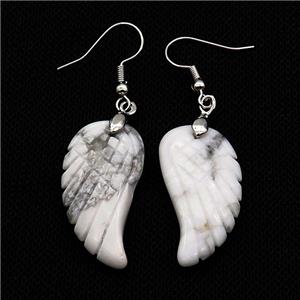 White Howlite Turquoise Angel Wings Hook Earring, approx 15-30mm [GM20122]