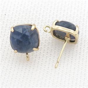 Copper Stud Earring Pave Blue Sodalite Square Gold Plated, approx 11mm [GM20153]