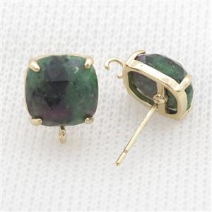 Copper Stud Earring Pave Zoisite Square Gold Plated, approx 11mm [GM20156]