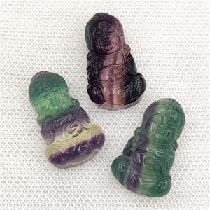 Natural Fluorite Buddha Pendant Multicolor Carved, approx 20-35mm [GM20176]