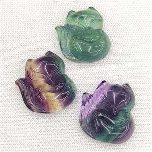 Natural Fluorite Fox Pendant Multicolor Carved, approx 30-36mm [GM20179]