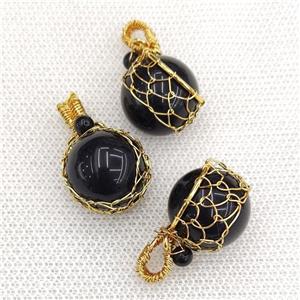 Natural Black Obsidian Sphere Ball Pendant Wire Wrapped, 18mm, 30mm [GM20184]