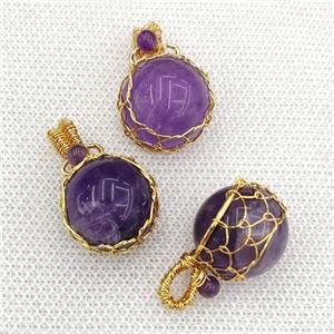 Natural Purple Amethyst Sphere Ball Pendant Wire Wrapped, 18mm, 30mm [GM20186]