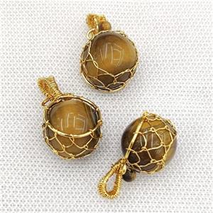 Natural Tiger Eye Stone Sphere Ball Pendant Wire Wrapped, 18mm, 30mm [GM20187]