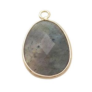 Natural Labradorite Teardrop Pendant Gold Plated, approx 17-23mm [GM20189]