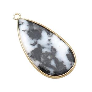Black White Zebra Jasper Teardrop Pendant Gold Plated, approx 20-40mm [GM20205]