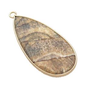 Picture Jasper Teardrop Pendant Gold Plated, approx 20-40mm [GM20206]