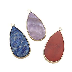 Mix Gemstone Teardrop Pendant Gold Plated, approx 20-40mm [GM20210]