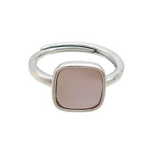 Copper Ring Pave Pink Shell Adjustable Square Platinum Plated, approx 10mm, 18mm dia [GM20225]