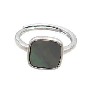 Copper Ring Pave Gray Shell Square Platinum Plated, approx 10mm, 18mm dia [GM20226]