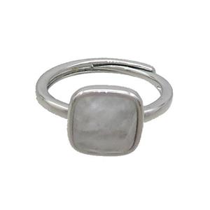 Copper Ring Pave Clear Quartz Square Adjustable Platinum Plated, approx 10mm, 18mm dia [GM20230]