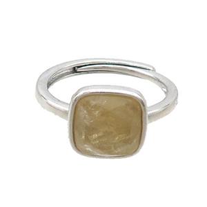 Copper Ring Pave Citrine Square Adjustable Platinum Plated, approx 10mm, 18mm dia [GM20231]