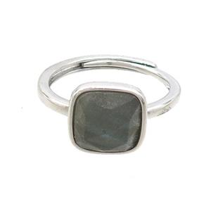 Copper Ring Pave Labradorite Square Adjustable Platinum Plated, approx 10mm, 18mm dia [GM20233]