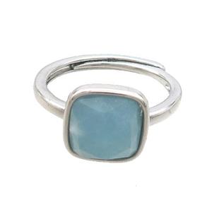 Copper Ring Pave Blue Amazonite Square Adjustable Platinum Plated, approx 10mm, 18mm dia [GM20235]