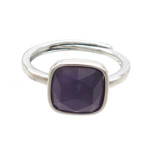 Copper Ring Pave Purple Amethyst Square Adjustable Platinum Plated, approx 10mm, 18mm dia [GM20237]