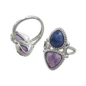 Copper Ring Pave Amethyst Blue Aventurine Adjustable Platinum Plated, approx 8-10mm, 10mm, 18mm dia [GM20247]