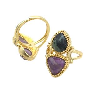 Copper Ring Pave Amethyst Kambaba Adjustable Gold Plated, approx 8-10mm, 10mm, 18mm dia [GM20260]
