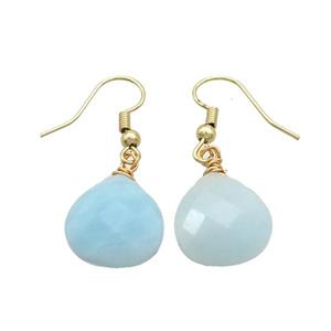 Blue Amazonite Copper Hook Earrings Teardrop Gold Plated, approx 15mm [GM20268]