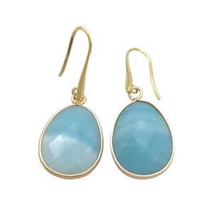 Blue Amazonite Copper Hook Earrings Teardrop Gold Plated, approx 17-23mm [GM20276]