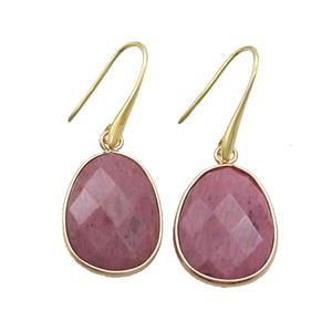 Pink Wood Lace Jasper Copper Hook Earrings Teardrop Gold Plated, approx 17-23mm [GM20277]