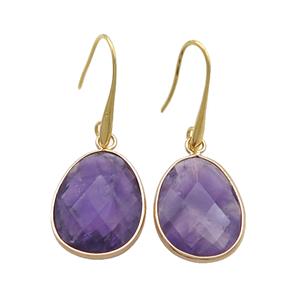 Purple Amethyst Copper Hook Earrings Teardrop Gold Plated, approx 17-23mm [GM20278]