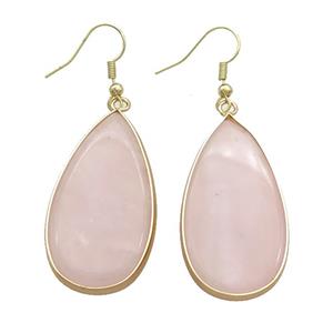 Pink Rose Quartz Copper Hook Earrings Teardrop Gold Plated, approx 20-40mm [GM20279]