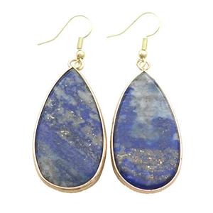 Blue Lapis Lazuli Copper Hook Earrings Teardrop Gold Plated, approx 20-40mm [GM20286]